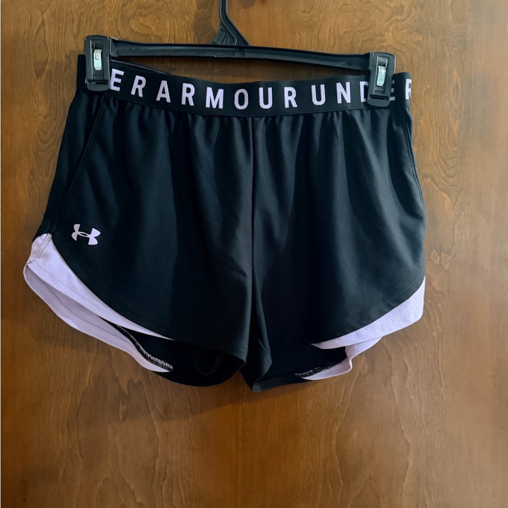 Under Armour Women’s Black & Light purple Two-Layer Athletic Shorts